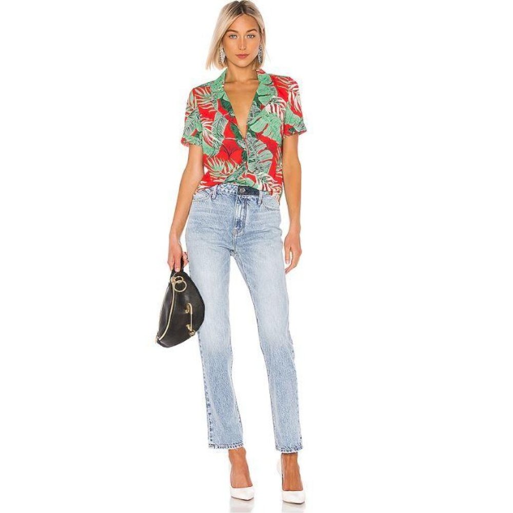NWT R+A Flynn Top in Red Tropical Print Size Large - Picture 3 of 6